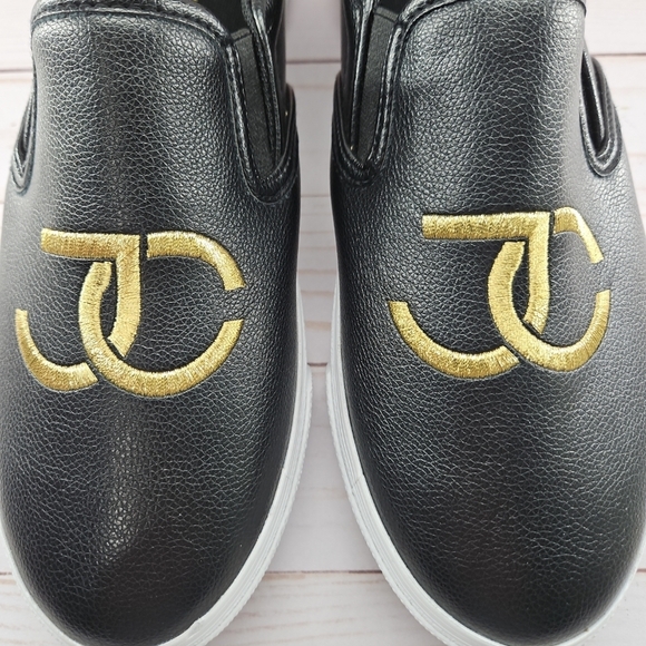 Juicy Couture Congrats Black Faux Leather Logo Slip On Sneakers‎ Womens Size 9.5 - Picture 3 of 9